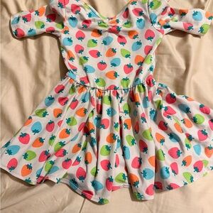 Dot Dot Smile Multicolor Strawberry Print Kids Dress